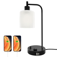 Gliti Industrial Table Lamp Stepless Dimmable Gold Desk Lamp With 2 Usb Ports And Ac Power Outlet Frosted Glassshade Eyecari