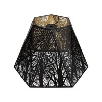 Medium Modern Style Lamp Shades With Multiple Sides, Alucset Metal Lampshade With Pattern Of Trees For Table Lamp And Floor Light, 6 X 12 X 7.8 Inch, Pattern Of Trees (Black/Gold)