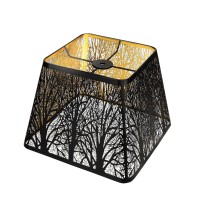 Medium Square Lamp Shades, Alucset Metal Lampshade With Pattern Of Trees For Table Lamp And Floor Light, 7 X 10 X 7.5 Inch, Pattern Of Trees (Black/Gold)