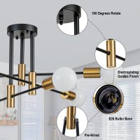 Brknit 6Light Modern Sputnik Chandeliers Black Gold Semi Flush Mount Ceiling Light Fixture Industrial Farmhouse Kitchen Light