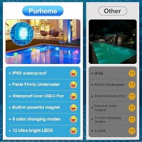 Vidome Rechargeable Pool Lights Pool Lights With Remote Ip68 Full Waterproof Submersible Led Lights Builtin Magnet 16 Color C