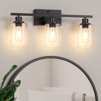 Asnxcju 3Light Vanity Light Fixtures Black Bathroom Lighting Fixtures Over Mirror Bathroom Wall Mounted Lamp With Clear Glass