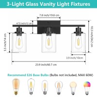 Asnxcju 3Light Vanity Light Fixtures Black Bathroom Lighting Fixtures Over Mirror Bathroom Wall Mounted Lamp With Clear Glass