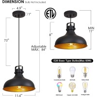 Alaislyc Black Farmhouse Pendant Lights Matte Pendant Lighting For Kitchen Island Industrial Adjustable Height Vintage Dome Hang