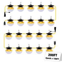 G Gjia 200Ft Construction String Lights Ip65 Waterproof Etl Certified Led String Work Lights 5000K Daylight 18Awg Wire Linkabl