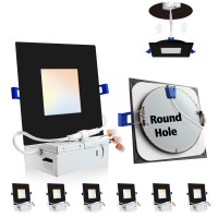 Adetu 4 Inch Square Led Recessed Lighting Black 5Cct Ultra Thin Square Led Ceiling Light With Junction Box 2700K3000K3500K40