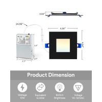 Adetu 4 Inch Square Led Recessed Lighting Black 5Cct Ultra Thin Square Led Ceiling Light With Junction Box 2700K3000K3500K40