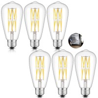 12W Dimmable Led Edison Bulb 5000K Daylight White, 120W Equivalent 1200 Lumen E26 Base, Vintage Style St64 Clear Glass Led Double-Layer Spiral Filament Bulbs, Smooth Dimming Version, 6 Pack