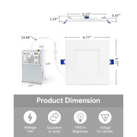 Adetu 6 Pack 6 Inch Square Led Recessed Lighting 5Cct Ultra Thin Square Led Ceiling Light With Junction Box 14W 1190Lm Cri90 270