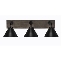 Oxbridge 3 Light Bath Bar In Matte Black & Painted Distressed Wood-Look Metal Finish With 7