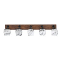 Oxbridge 5 Light Bath Bar In Matte Black & Painted Wood-Look Metal Finish With 6