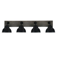 Oxbridge 4 Light Bath Bar In Matte Black & Painted Distressed Wood-Look Metal Finish With 7