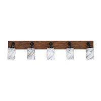 Oxbridge 5 Light Bath Bar In Matte Black & Painted Wood-Look Metal Finish With 4