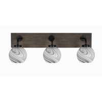 Oxbridge 3 Light Bath Bar In Matte Black & Painted Distressed Wood-Look Metal Finish With 5.75