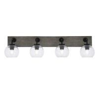 Oxbridge 4 Light Bath Bar In Matte Black & Painted Distressed Wood-Look Metal Finish With 5.75