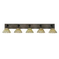 Oxbridge 5 Light Bath Bar In Matte Black & Painted Distressed Wood-Look Metal Finish With 7