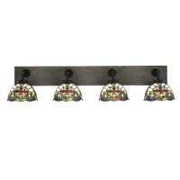 Oxbridge 4 Light Bath Bar In Matte Black & Painted Distressed Wood-Look Metal Finish With 7