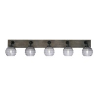 Oxbridge 5 Light Bath Bar In Matte Black & Painted Distressed Wood-Look Metal Finish With 6