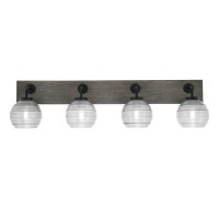 Oxbridge 4 Light Bath Bar In Matte Black & Painted Distressed Wood-Look Metal Finish With 6