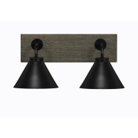 Oxbridge 2 Light Bath Bar In Matte Black & Painted Distressed Wood-Look Metal Finish With 7