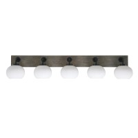 Oxbridge 5 Light Bath Bar In Matte Black & Painted Distressed Wood-Look Metal Finish With 7