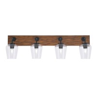 Oxbridge 4 Light Bath Bar In Matte Black & Painted Wood-Look Metal Finish With 5