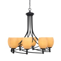 Capri Uplight, 8 Light, Chandelier Shown In Matte Black Finish With 5