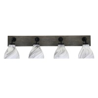 Oxbridge 4 Light Bath Bar In Matte Black & Painted Distressed Wood-Look Metal Finish With 6.25