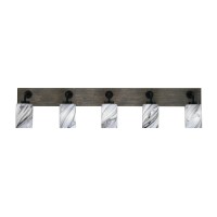 Oxbridge 5 Light Bath Bar In Matte Black & Painted Distressed Wood-Look Metal Finish With 4