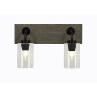 Oxbridge 2 Light Bath Bar In Matte Black & Painted Distressed Wood-Look Metal Finish With 4