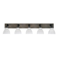 Oxbridge 5 Light Bath Bar In Matte Black & Painted Distressed Wood-Look Metal Finish With 6.25