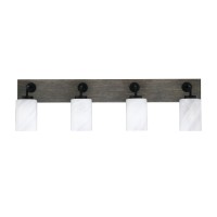 Oxbridge 4 Light Bath Bar In Matte Black & Painted Distressed Wood-Look Metal Finish With 4