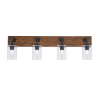 Oxbridge 4 Light Bath Bar In Matte Black & Painted Wood-Look Metal Finish With 4