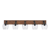 Oxbridge 5 Light Bath Bar In Matte Black & Painted Wood-Look Metal Finish With 6