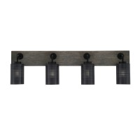 Oxbridge 4 Light Bath Bar In Matte Black & Painted Distressed Wood-Look Metal Finish With 4