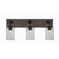 Oxbridge 3 Light Bath Bar In Matte Black & Painted Distressed Wood-Look Metal Finish With 4