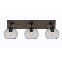 Oxbridge 3 Light Bath Bar In Matte Black & Painted Distressed Wood-Look Metal Finish With 7