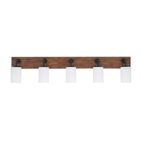 Oxbridge 5 Light Bath Bar In Matte Black & Painted Wood-Look Metal Finish With 4