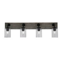 Oxbridge 4 Light Bath Bar In Matte Black & Painted Distressed Wood-Look Metal Finish With 4