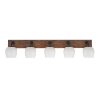 Oxbridge 5 Light Bath Bar In Matte Black & Painted Wood-Look Metal Finish With 6