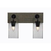 Oxbridge 2 Light Bath Bar In Matte Black & Painted Distressed Wood-Look Metal Finish With 4