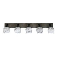 Oxbridge 5 Light Bath Bar In Matte Black & Painted Distressed Wood-Look Metal Finish With 6