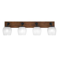 Oxbridge 4 Light Bath Bar In Matte Black & Painted Wood-Look Metal Finish With 6