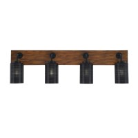 Oxbridge 4 Light Bath Bar In Matte Black & Painted Wood-Look Metal Finish With 4