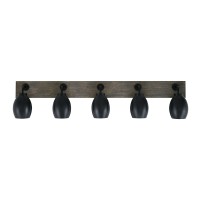 Oxbridge 5 Light Bath Bar In Matte Black & Painted Distressed Wood-Look Metal Finish With 5