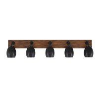 Oxbridge 5 Light Bath Bar In Matte Black & Painted Wood-Look Metal Finish With 5