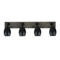 Oxbridge 4 Light Bath Bar In Matte Black & Painted Distressed Wood-Look Metal Finish With 5