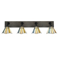 Oxbridge 4 Light Bath Bar In Matte Black & Painted Distressed Wood-Look Metal Finish With 7