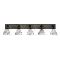 Oxbridge 5 Light Bath Bar In Matte Black & Painted Distressed Wood-Look Metal Finish With 6.25