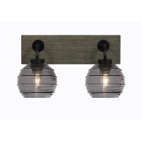 Oxbridge 2 Light Bath Bar In Matte Black & Painted Distressed Wood-Look Metal Finish With 6